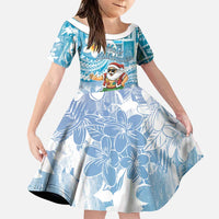 Hawaii Mele Kalikimaka Family Matching Puletasi and Hawaiian Shirt Hula Santa Retro Style Blue LT05 Daughter's Dress Blue - Polynesian Pride