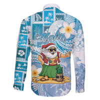 Hawaii Mele Kalikimaka Family Matching Tank Maxi Dress and Hawaiian Shirt Hula Santa Retro Style Blue - Polynesian Pride