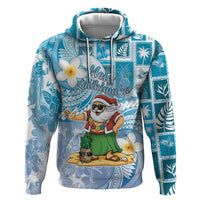 Hawaii Mele Kalikimaka Hoodie Hula Santa Retro Style Blue - Polynesian Pride