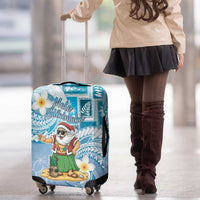 Hawaii Mele Kalikimaka Luggage Cover Hula Santa Retro Style Blue - Polynesian Pride