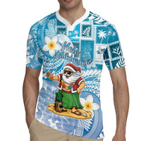 Hawaii Mele Kalikimaka Rugby Jersey Hula Santa Retro Style Blue - Polynesian Pride