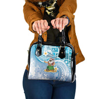 Hawaii Mele Kalikimaka Shoulder Handbag Hula Santa Retro Style Blue - Polynesian Pride