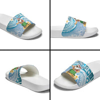 Hawaii Mele Kalikimaka Slide Sandals Hula Santa Retro Style Blue - Polynesian Pride