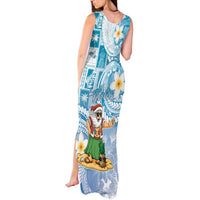 Hawaii Mele Kalikimaka Tank Maxi Dress Hula Santa Retro Style Blue - Polynesian Pride