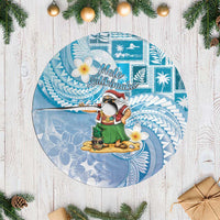 Hawaii Mele Kalikimaka Tree Skirt Hula Santa Retro Style Blue - Polynesian Pride