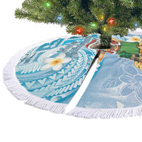 Hawaii Mele Kalikimaka Tree Skirt Hula Santa Retro Style Blue - Polynesian Pride