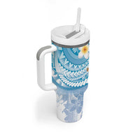 Hawaii Mele Kalikimaka Tumbler With Handle Hula Santa Retro Style Blue - Polynesian Pride