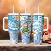 Hawaii Mele Kalikimaka Tumbler With Handle Hula Santa Retro Style Blue - Polynesian Pride