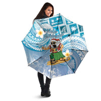 Hawaii Mele Kalikimaka Umbrella Hula Santa Retro Style Blue - Polynesian Pride