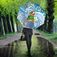 Hawaii Mele Kalikimaka Umbrella Hula Santa Retro Style Blue - Polynesian Pride