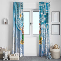 Hawaii Mele Kalikimaka Window Curtain Hula Santa Retro Style Blue - Polynesian Pride