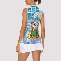 Hawaii Mele Kalikimaka Women Sleeveless Polo Shirt Hula Santa Retro Style Blue LT05 - Polynesian Pride