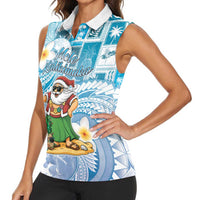 Hawaii Mele Kalikimaka Women Sleeveless Polo Shirt Hula Santa Retro Style Blue LT05 - Polynesian Pride