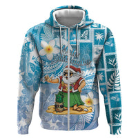 Hawaii Mele Kalikimaka Zip Hoodie Hula Santa Retro Style Blue - Polynesian Pride