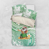 Hawaii Mele Kalikimaka Bedding Set Hula Santa Retro Style Green - Polynesian Pride