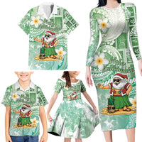 Hawaii Mele Kalikimaka Family Matching Long Sleeve Bodycon Dress and Hawaiian Shirt Hula Santa Retro Style Green - Polynesian Pride