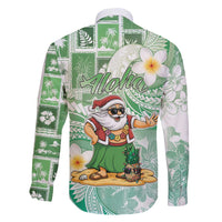 Hawaii Mele Kalikimaka Family Matching Mermaid Dress and Hawaiian Shirt Hula Santa Retro Style Green - Polynesian Pride