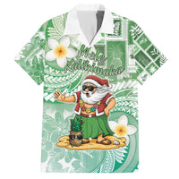 Hawaii Mele Kalikimaka Family Matching Off The Shoulder Long Sleeve Dress and Hawaiian Shirt Hula Santa Retro Style Green LT05 Dad's Shirt - Short Sleeve Green - Polynesian Pride