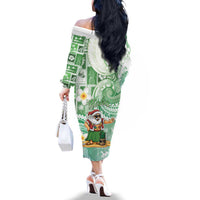 Hawaii Mele Kalikimaka Family Matching Off The Shoulder Long Sleeve Dress and Hawaiian Shirt Hula Santa Retro Style Green LT05 - Polynesian Pride