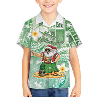 Hawaii Mele Kalikimaka Family Matching Off The Shoulder Long Sleeve Dress and Hawaiian Shirt Hula Santa Retro Style Green LT05 Son's Shirt Green - Polynesian Pride
