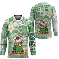 Hawaii Mele Kalikimaka Hockey Jersey Hula Santa Retro Style Green - Polynesian Pride