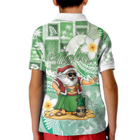 Hawaii Mele Kalikimaka Kid Polo Shirt Hula Santa Retro Style Green - Polynesian Pride