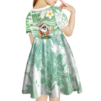 Hawaii Mele Kalikimaka Kid Short Sleeve Dress Hula Santa Retro Style Green - Polynesian Pride