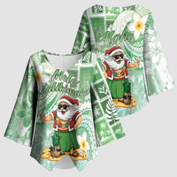 Hawaii Mele Kalikimaka Kimono Sleeve Blouse Hula Santa Retro Style Green - Polynesian Pride