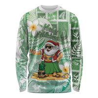 Hawaii Mele Kalikimaka Long Sleeve Shirt Hula Santa Retro Style Green - Polynesian Pride