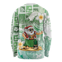 Hawaii Mele Kalikimaka Long Sleeve Shirt Hula Santa Retro Style Green - Polynesian Pride