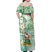 Hawaii Mele Kalikimaka Off Shoulder Maxi Dress Hula Santa Retro Style Green - Polynesian Pride