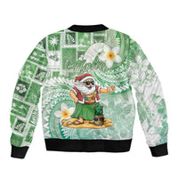 Hawaii Mele Kalikimaka Sleeve Zip Bomber Jacket Hula Santa Retro Style Green - Polynesian Pride