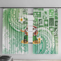 Hawaii Mele Kalikimaka Window Curtain Hula Santa Retro Style Green - Polynesian Pride