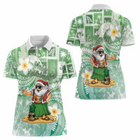 Hawaii Mele Kalikimaka Women Polo Shirt Hula Santa Retro Style Green - Polynesian Pride