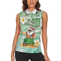 Hawaii Mele Kalikimaka Women Sleeveless Polo Shirt Hula Santa Retro Style Green LT05 - Polynesian Pride