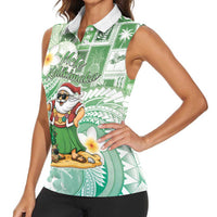 Hawaii Mele Kalikimaka Women Sleeveless Polo Shirt Hula Santa Retro Style Green LT05 - Polynesian Pride