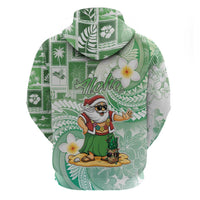 Hawaii Mele Kalikimaka Zip Hoodie Hula Santa Retro Style Green - Polynesian Pride