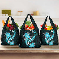 Aqua Polynesian Pattern With Tropical Flowers Grocery Bag LT05 3-pack One Size Aqua - Polynesian Pride