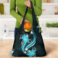 Aqua Polynesian Pattern With Tropical Flowers Grocery Bag LT05 - Polynesian Pride