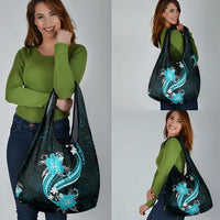 Aqua Polynesian Pattern With Tropical Flowers Grocery Bag LT05 - Polynesian Pride