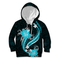 Aqua Polynesian Pattern With Tropical Flowers Kid Hoodie LT05 Aqua - Polynesian Pride