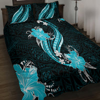 Aqua Polynesian Pattern With Tropical Flowers Quilt Bed Set LT05 - Polynesian Pride