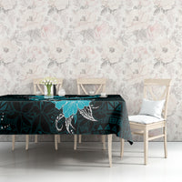 Aqua Polynesian Pattern With Tropical Flowers Tablecloth LT05 - Polynesian Pride