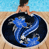 Blue Polynesian Pattern With Tropical Flowers Beach Blanket LT05 - Polynesian Pride
