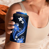 Blue Polynesian Pattern With Tropical Flowers 4 in 1 Can Cooler Tumbler