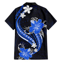 Blue Polynesian Pattern With Tropical Flowers Family Matching Off Shoulder Maxi Dress and Hawaiian Shirt LT05 - Polynesian Pride