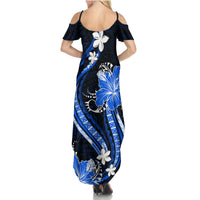 Blue Polynesian Pattern With Tropical Flowers Family Matching Summer Maxi Dress and Hawaiian Shirt LT05 - Polynesian Pride