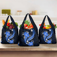 Blue Polynesian Pattern With Tropical Flowers Grocery Bag LT05 3-pack One Size Blue - Polynesian Pride