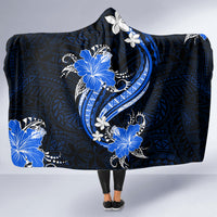Blue Polynesian Pattern With Tropical Flowers Hooded Blanket LT05 - Polynesian Pride