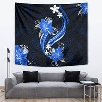 Blue Polynesian Pattern With Tropical Flowers Tapestry LT05 - Polynesian Pride